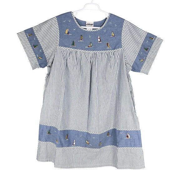National Women 2X Chambray Striped Nautical Embroidery Dress Costal Beachy Artsy - Picture 10 of 15